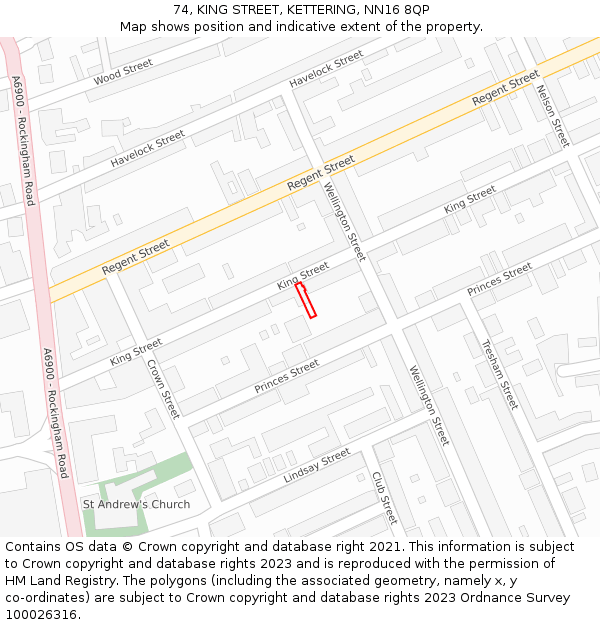 74, KING STREET, KETTERING, NN16 8QP: Location map and indicative extent of plot