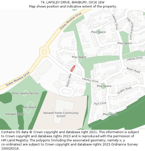 74, LAPSLEY DRIVE, BANBURY, OX16 1EW: Location map and indicative extent of plot