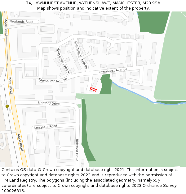 74, LAWNHURST AVENUE, WYTHENSHAWE, MANCHESTER, M23 9SA: Location map and indicative extent of plot