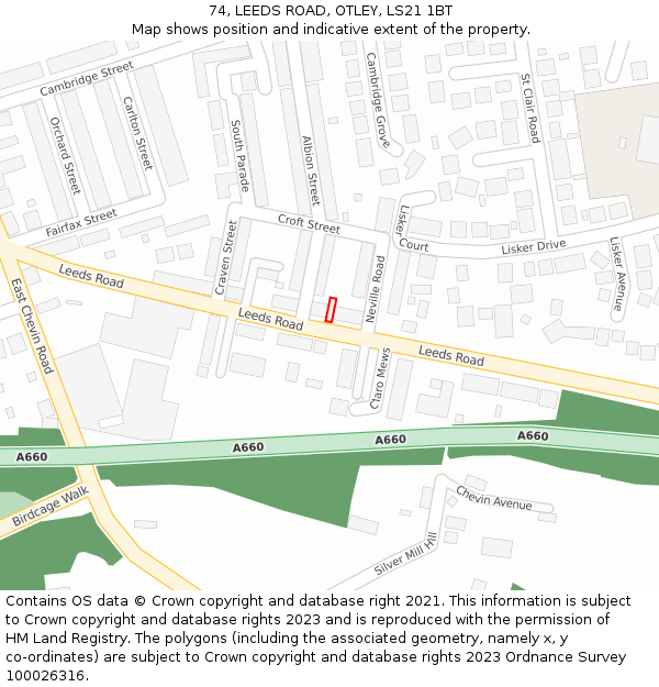 74, LEEDS ROAD, OTLEY, LS21 1BT: Location map and indicative extent of plot