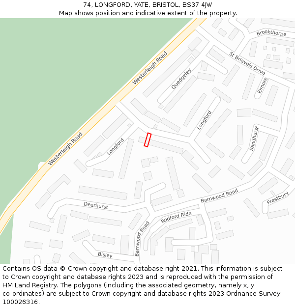 74, LONGFORD, YATE, BRISTOL, BS37 4JW: Location map and indicative extent of plot