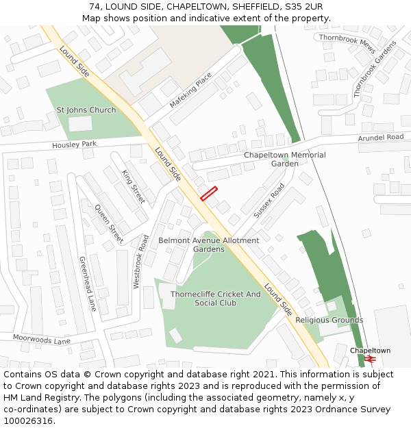74, LOUND SIDE, CHAPELTOWN, SHEFFIELD, S35 2UR: Location map and indicative extent of plot