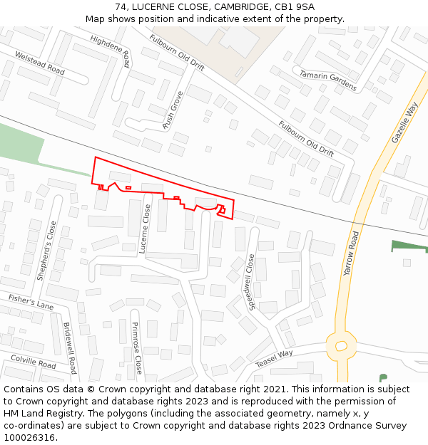 74, LUCERNE CLOSE, CAMBRIDGE, CB1 9SA: Location map and indicative extent of plot