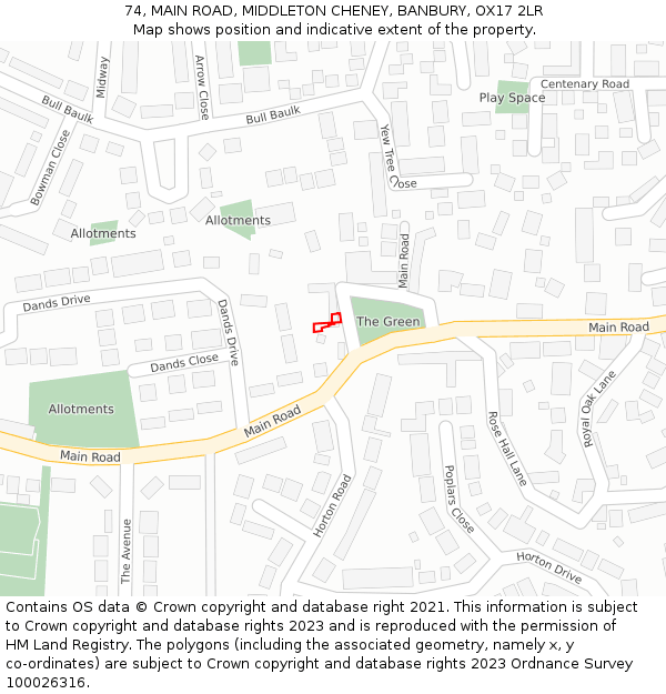 74, MAIN ROAD, MIDDLETON CHENEY, BANBURY, OX17 2LR: Location map and indicative extent of plot