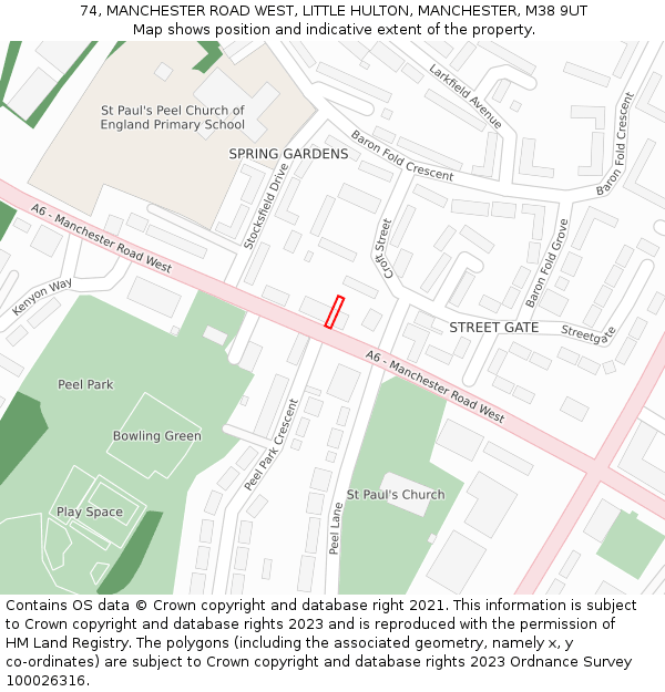 74, MANCHESTER ROAD WEST, LITTLE HULTON, MANCHESTER, M38 9UT: Location map and indicative extent of plot