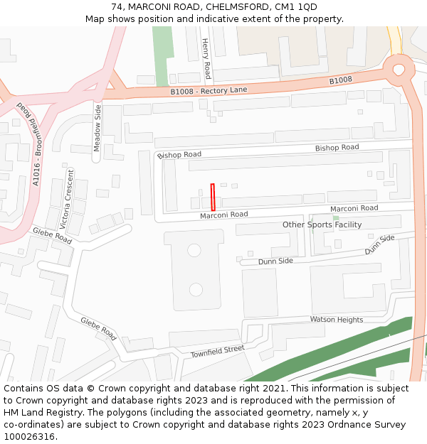 74, MARCONI ROAD, CHELMSFORD, CM1 1QD: Location map and indicative extent of plot