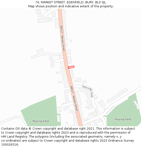 74, MARKET STREET, EDENFIELD, BURY, BL0 0JL: Location map and indicative extent of plot