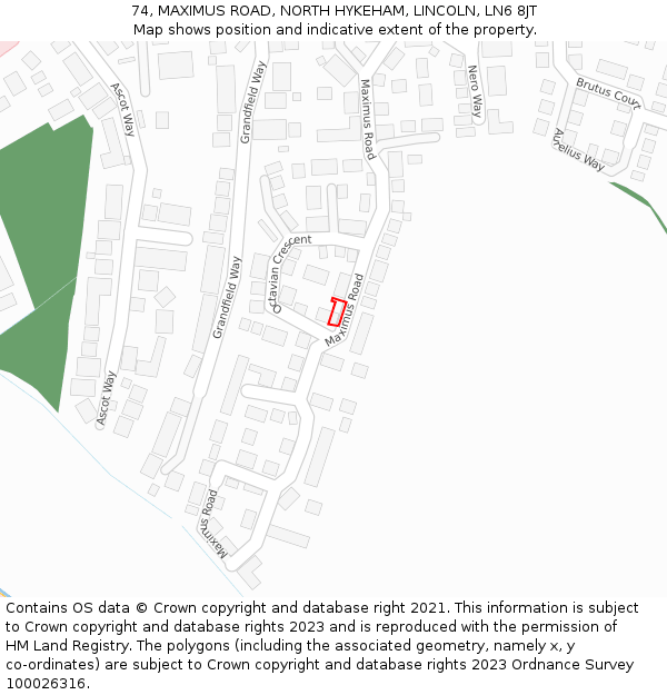 74, MAXIMUS ROAD, NORTH HYKEHAM, LINCOLN, LN6 8JT: Location map and indicative extent of plot