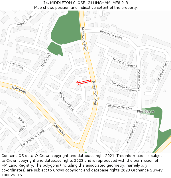 74, MIDDLETON CLOSE, GILLINGHAM, ME8 9LR: Location map and indicative extent of plot