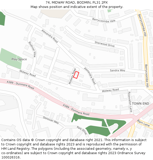 74, MIDWAY ROAD, BODMIN, PL31 2PX: Location map and indicative extent of plot