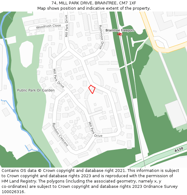 74, MILL PARK DRIVE, BRAINTREE, CM7 1XF: Location map and indicative extent of plot