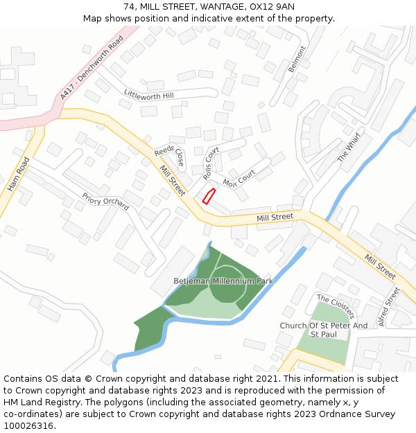 74, MILL STREET, WANTAGE, OX12 9AN: Location map and indicative extent of plot