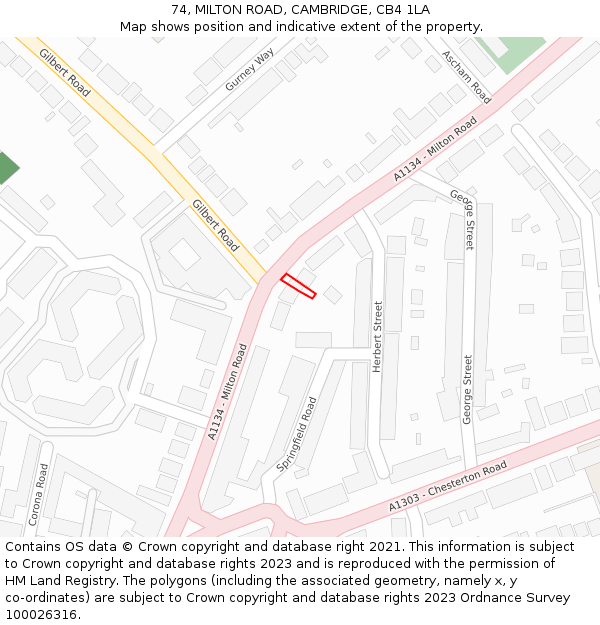 74, MILTON ROAD, CAMBRIDGE, CB4 1LA: Location map and indicative extent of plot