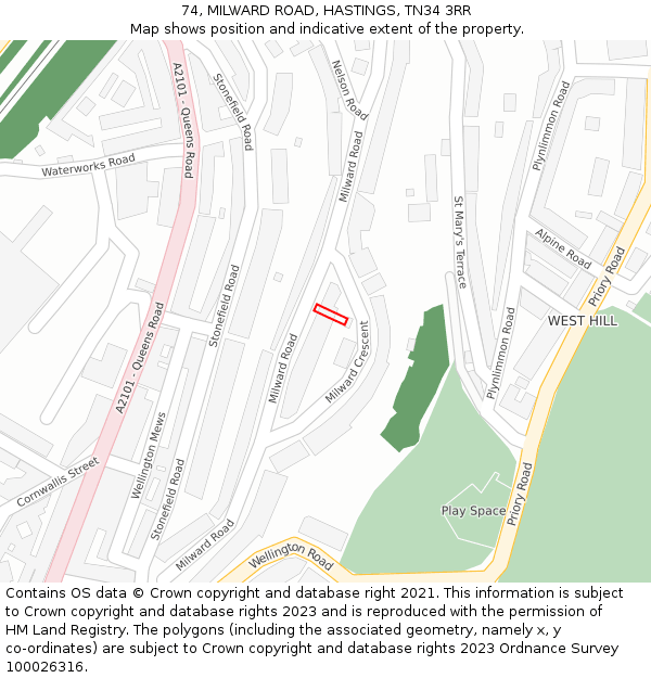 74, MILWARD ROAD, HASTINGS, TN34 3RR: Location map and indicative extent of plot