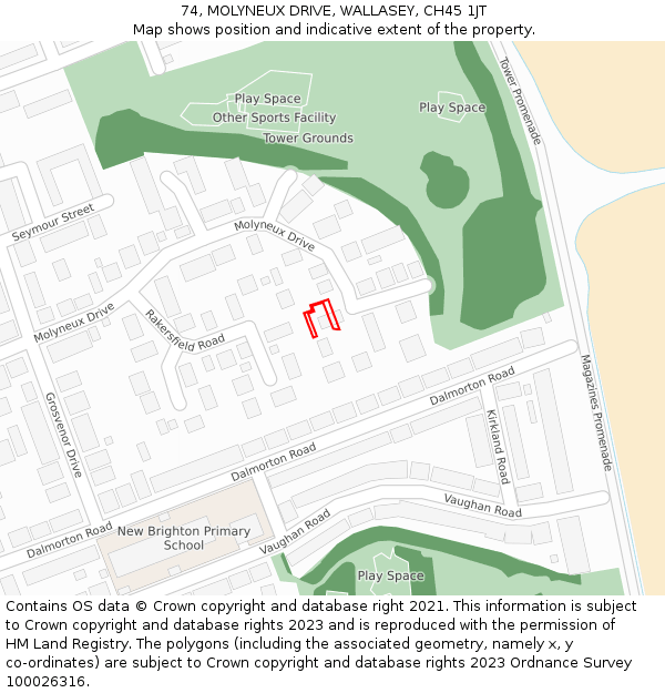 74, MOLYNEUX DRIVE, WALLASEY, CH45 1JT: Location map and indicative extent of plot