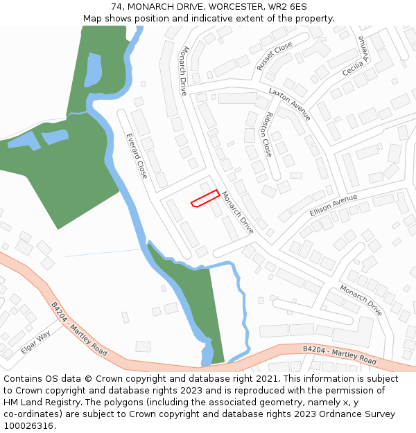 74, MONARCH DRIVE, WORCESTER, WR2 6ES: Location map and indicative extent of plot