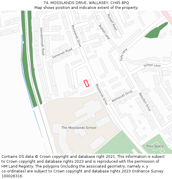 74, MOSSLANDS DRIVE, WALLASEY, CH45 8PQ: Location map and indicative extent of plot