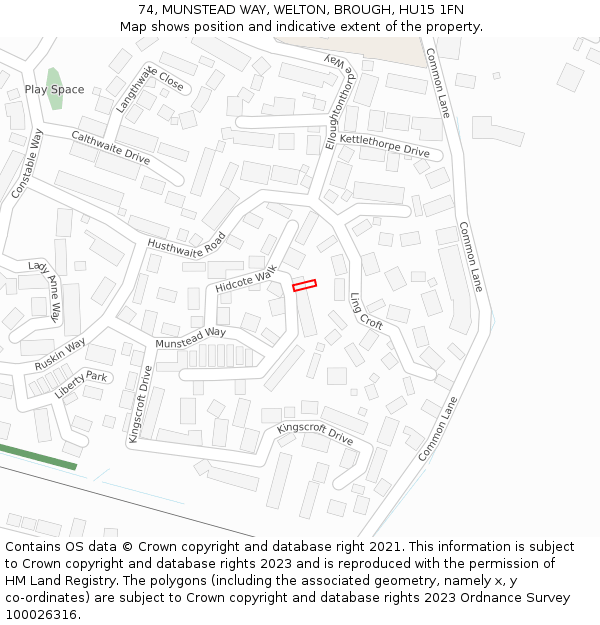 74, MUNSTEAD WAY, WELTON, BROUGH, HU15 1FN: Location map and indicative extent of plot