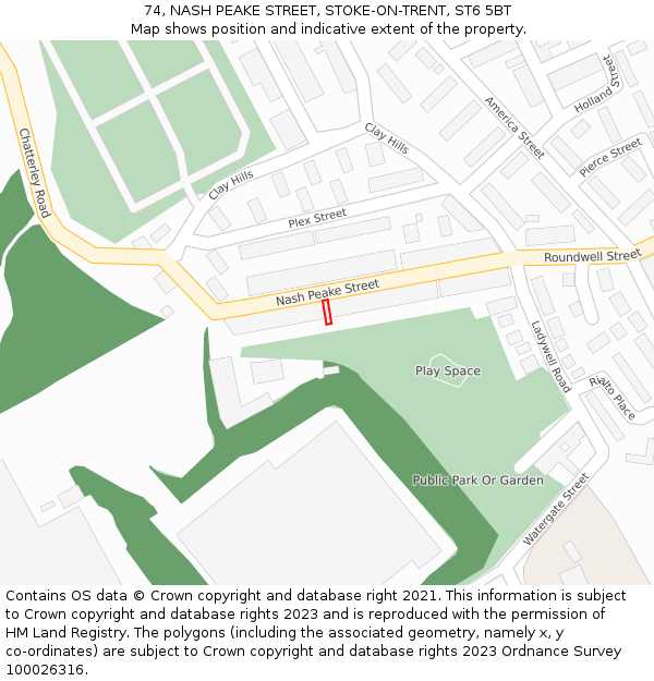 74, NASH PEAKE STREET, STOKE-ON-TRENT, ST6 5BT: Location map and indicative extent of plot