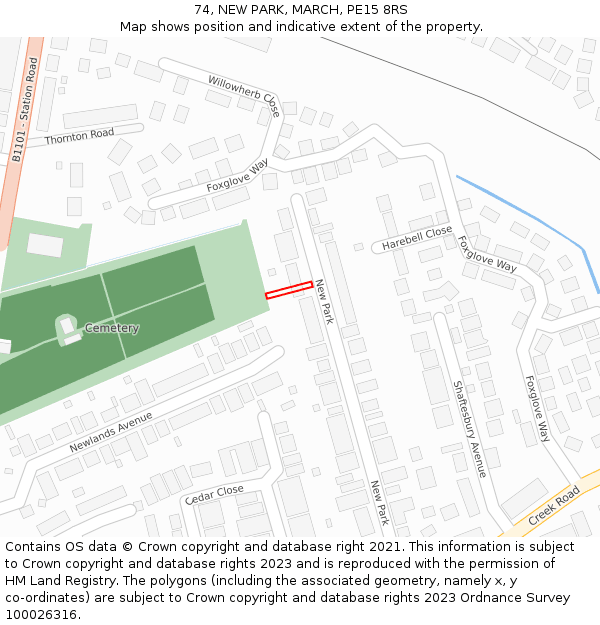 74, NEW PARK, MARCH, PE15 8RS: Location map and indicative extent of plot