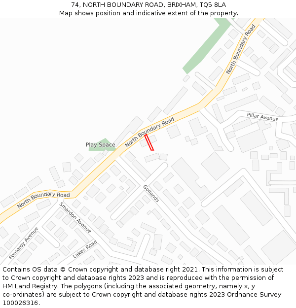 74, NORTH BOUNDARY ROAD, BRIXHAM, TQ5 8LA: Location map and indicative extent of plot