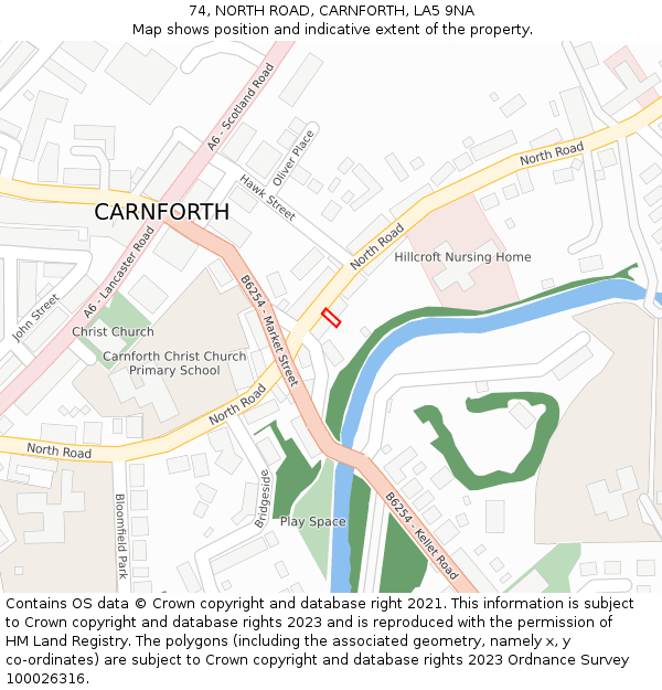 74, NORTH ROAD, CARNFORTH, LA5 9NA: Location map and indicative extent of plot