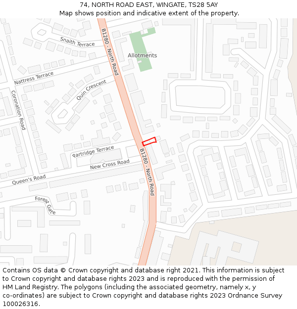 74, NORTH ROAD EAST, WINGATE, TS28 5AY: Location map and indicative extent of plot
