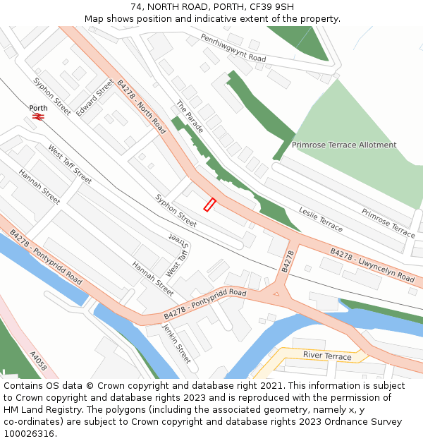 74, NORTH ROAD, PORTH, CF39 9SH: Location map and indicative extent of plot