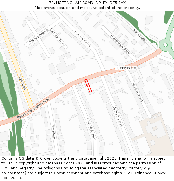 74, NOTTINGHAM ROAD, RIPLEY, DE5 3AX: Location map and indicative extent of plot