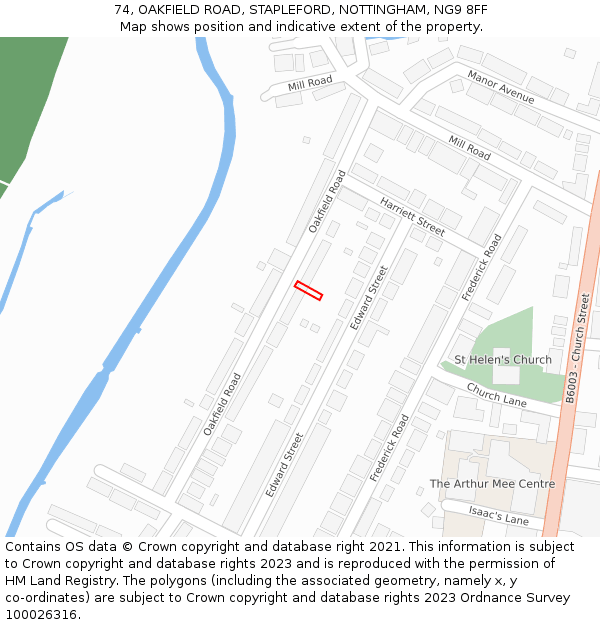 74, OAKFIELD ROAD, STAPLEFORD, NOTTINGHAM, NG9 8FF: Location map and indicative extent of plot