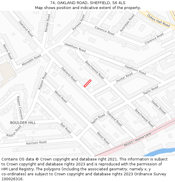 74, OAKLAND ROAD, SHEFFIELD, S6 4LS: Location map and indicative extent of plot