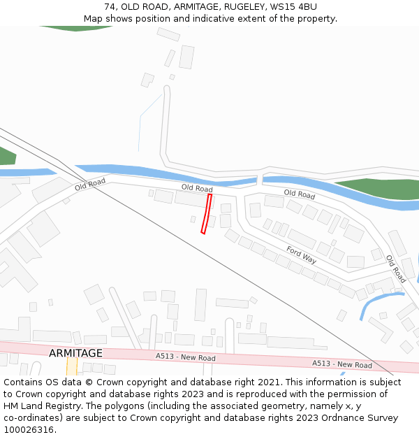 74, OLD ROAD, ARMITAGE, RUGELEY, WS15 4BU: Location map and indicative extent of plot