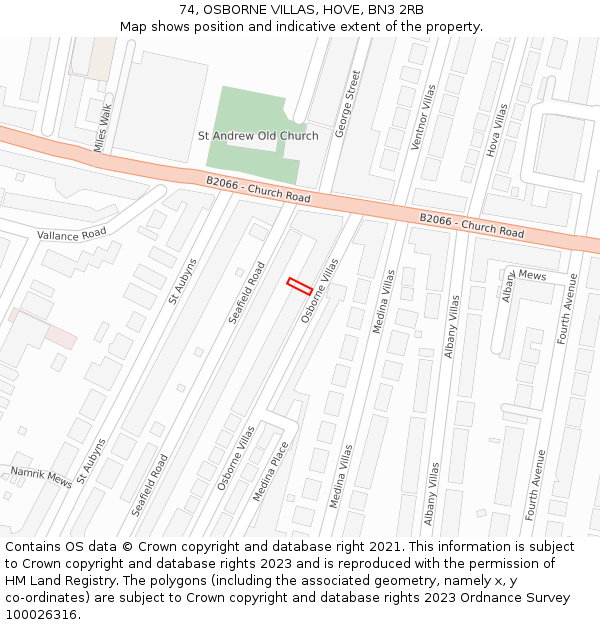 74, OSBORNE VILLAS, HOVE, BN3 2RB: Location map and indicative extent of plot