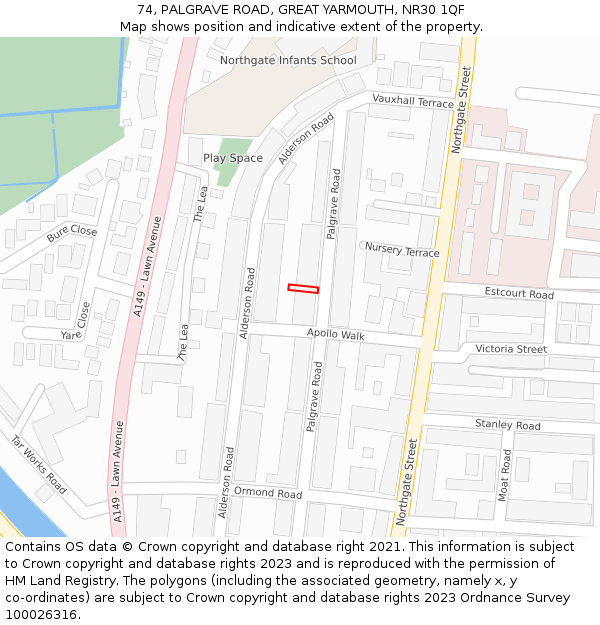 74, PALGRAVE ROAD, GREAT YARMOUTH, NR30 1QF: Location map and indicative extent of plot