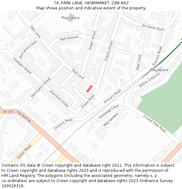 74, PARK LANE, NEWMARKET, CB8 8AZ: Location map and indicative extent of plot