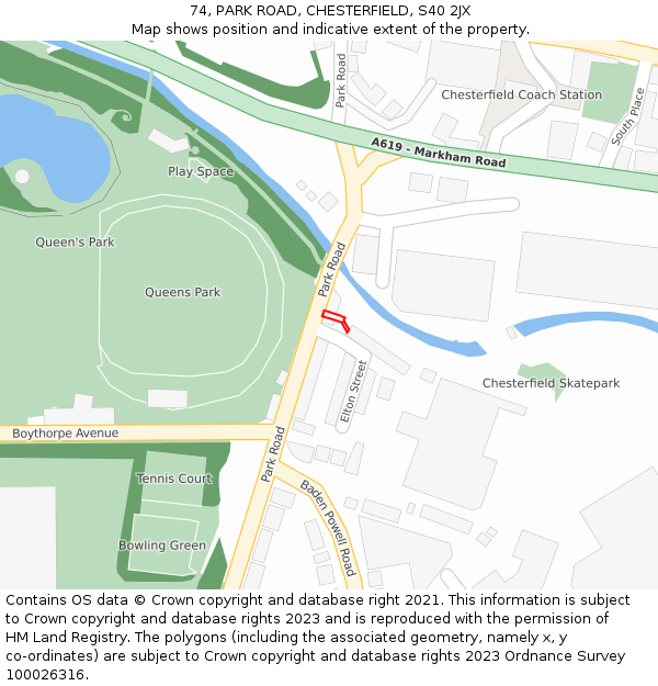 74, PARK ROAD, CHESTERFIELD, S40 2JX: Location map and indicative extent of plot