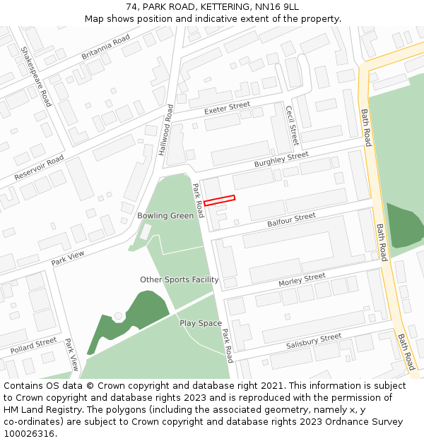 74, PARK ROAD, KETTERING, NN16 9LL: Location map and indicative extent of plot