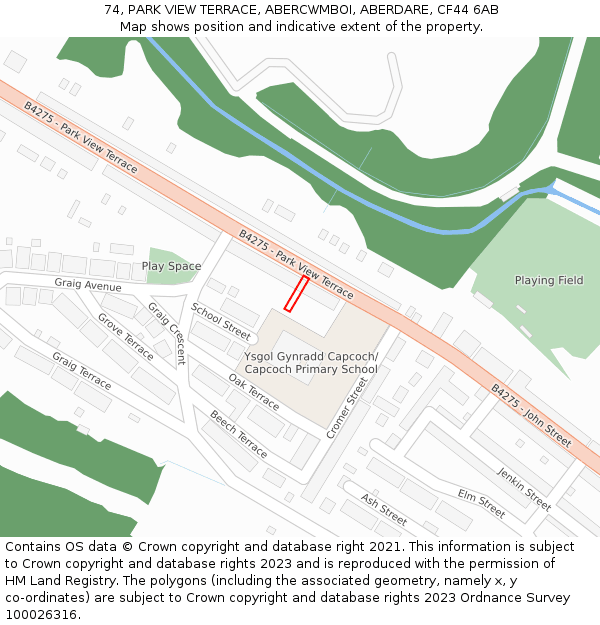 74, PARK VIEW TERRACE, ABERCWMBOI, ABERDARE, CF44 6AB: Location map and indicative extent of plot