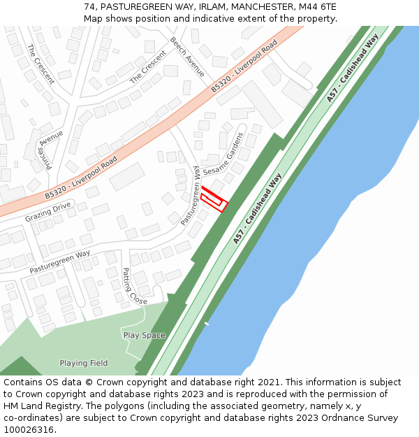 74, PASTUREGREEN WAY, IRLAM, MANCHESTER, M44 6TE: Location map and indicative extent of plot