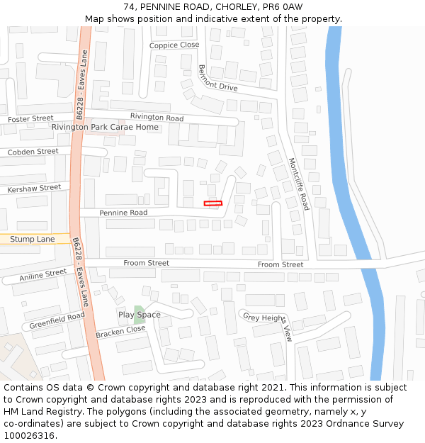 74, PENNINE ROAD, CHORLEY, PR6 0AW: Location map and indicative extent of plot