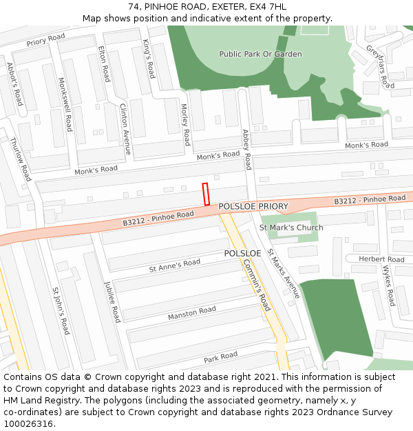 74, PINHOE ROAD, EXETER, EX4 7HL: Location map and indicative extent of plot