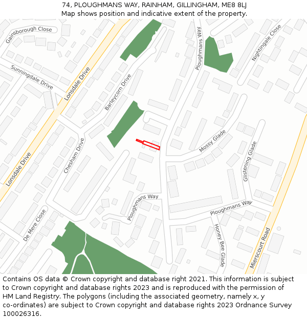 74, PLOUGHMANS WAY, RAINHAM, GILLINGHAM, ME8 8LJ: Location map and indicative extent of plot