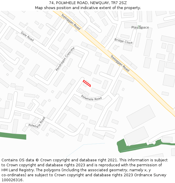 74, POLWHELE ROAD, NEWQUAY, TR7 2SZ: Location map and indicative extent of plot