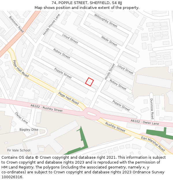 74, POPPLE STREET, SHEFFIELD, S4 8JJ: Location map and indicative extent of plot