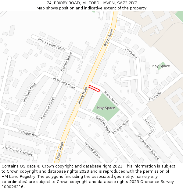 74, PRIORY ROAD, MILFORD HAVEN, SA73 2DZ: Location map and indicative extent of plot