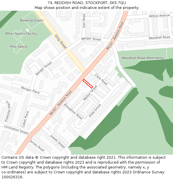 74, REDDISH ROAD, STOCKPORT, SK5 7QU: Location map and indicative extent of plot