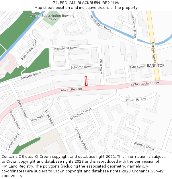 74, REDLAM, BLACKBURN, BB2 1UW: Location map and indicative extent of plot