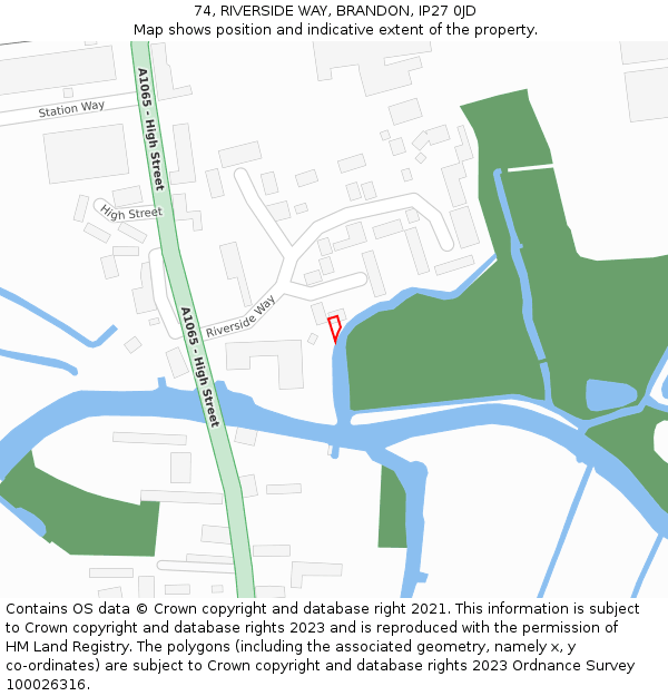 74, RIVERSIDE WAY, BRANDON, IP27 0JD: Location map and indicative extent of plot