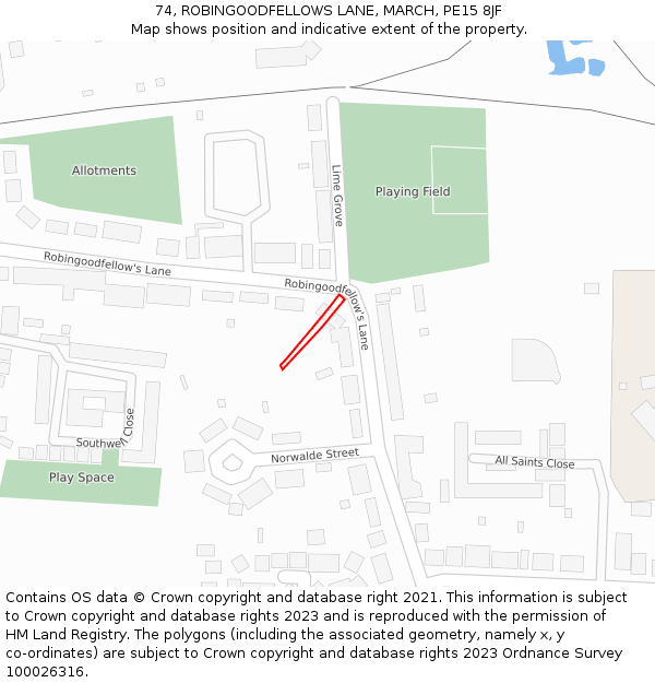 74, ROBINGOODFELLOWS LANE, MARCH, PE15 8JF: Location map and indicative extent of plot