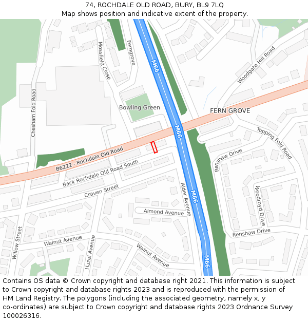 74, ROCHDALE OLD ROAD, BURY, BL9 7LQ: Location map and indicative extent of plot